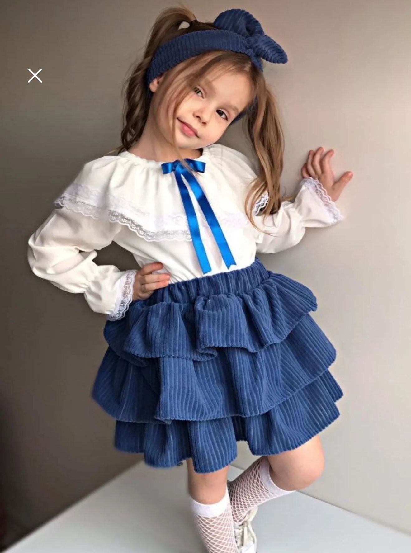 Girls Ruffle Skirt Set Blue Corduroy | Toddler & Kids