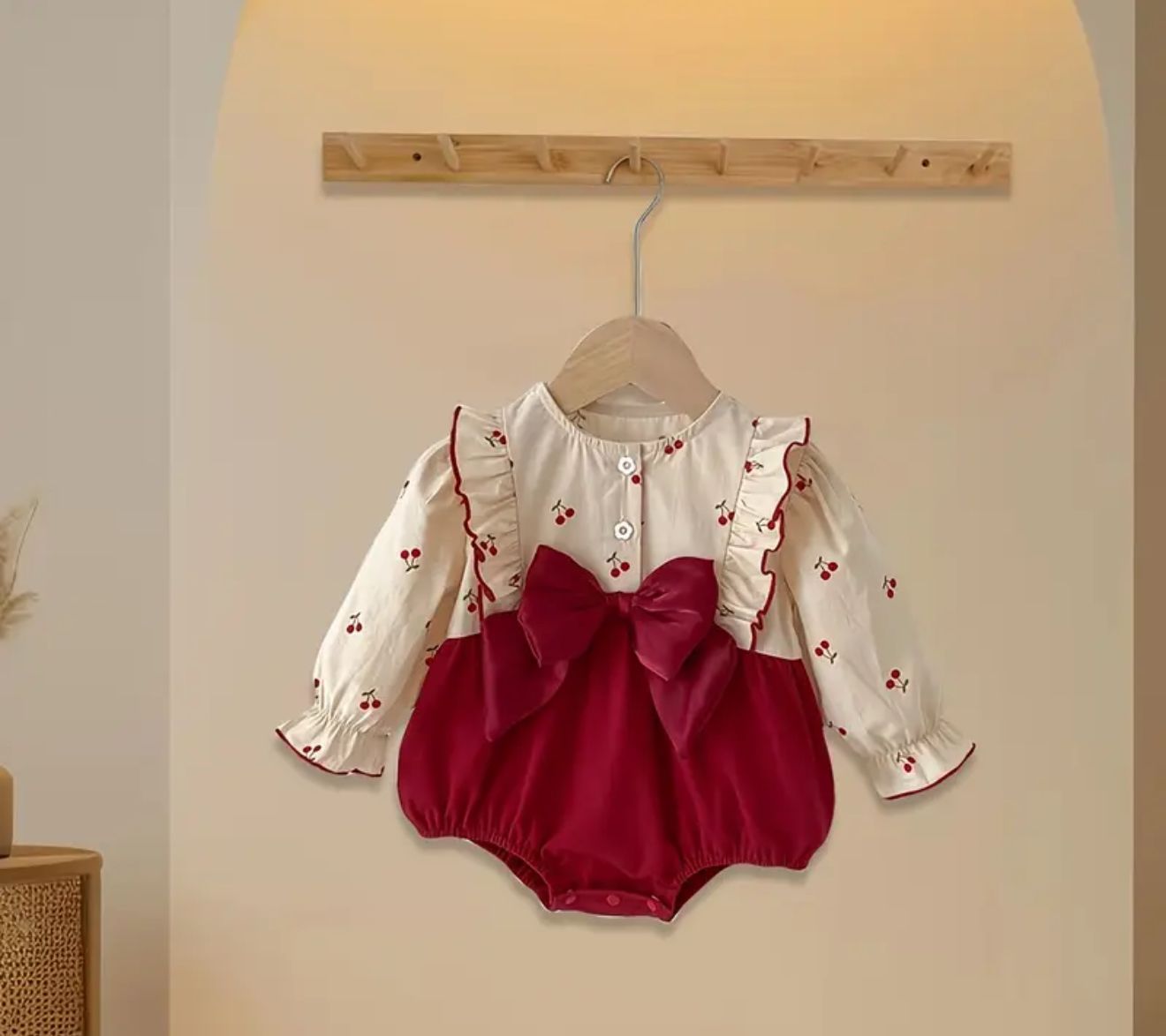 Red and Cream Cherry-print Romper