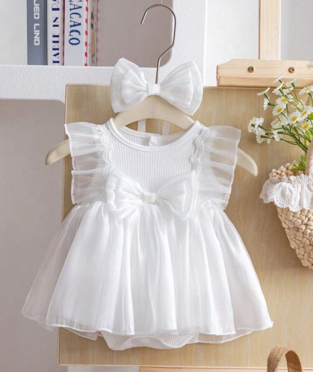 White Baby Party Dress with Bow & Headband | Premium Baby Girl Occasion Wear