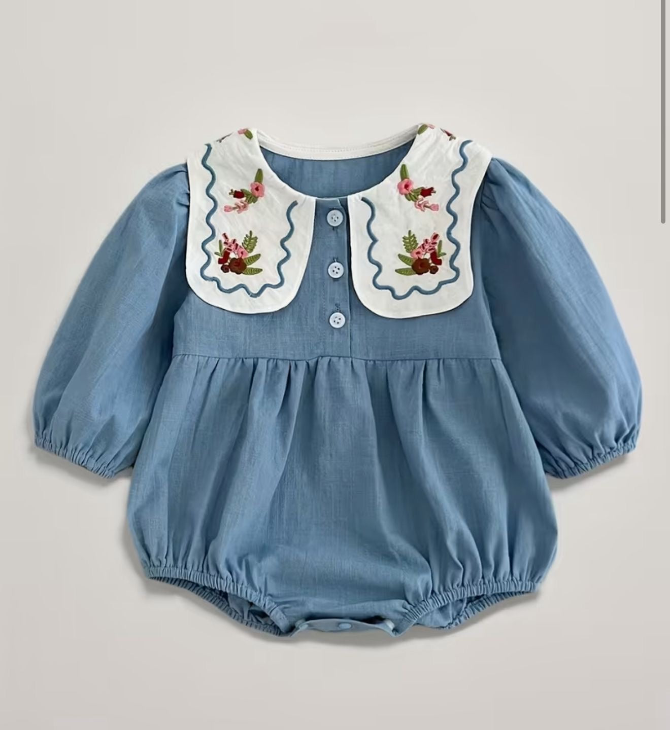 Blue Baby Romper with Embroidered Collar | Premium Baby Girl Partywear