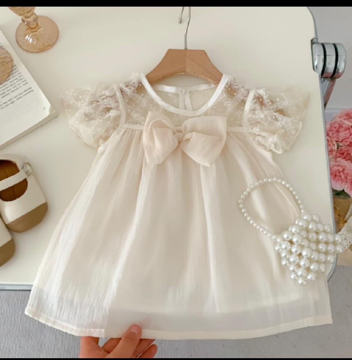 Cream Chinnon Frock with Bow