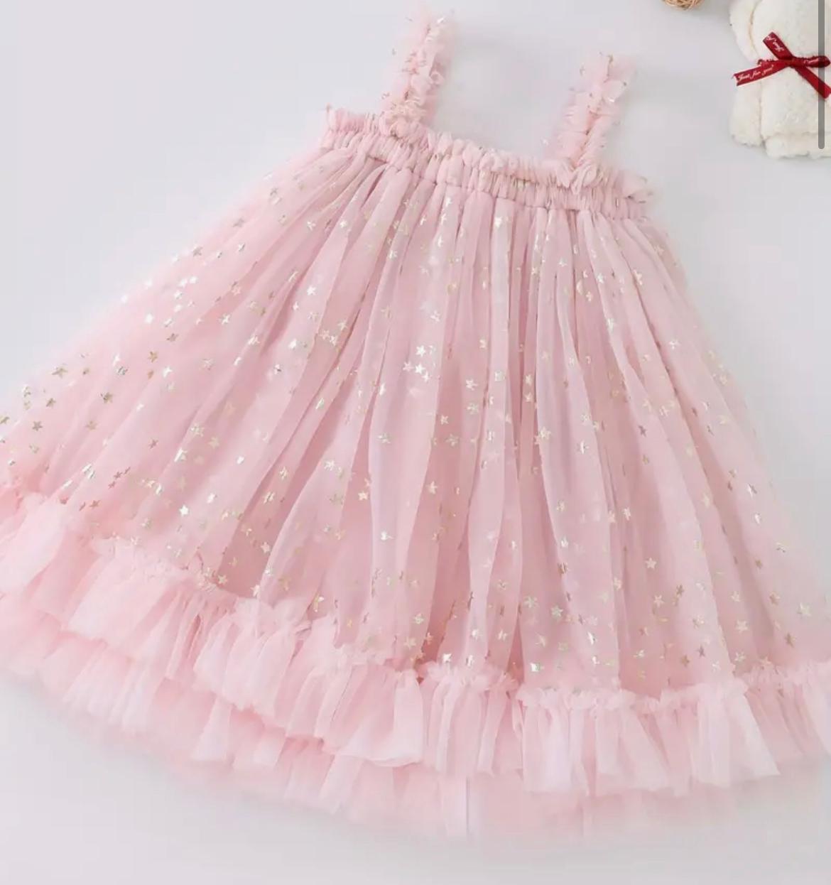 Girls Pink Star Tulle Party Dress – Toddler & Baby