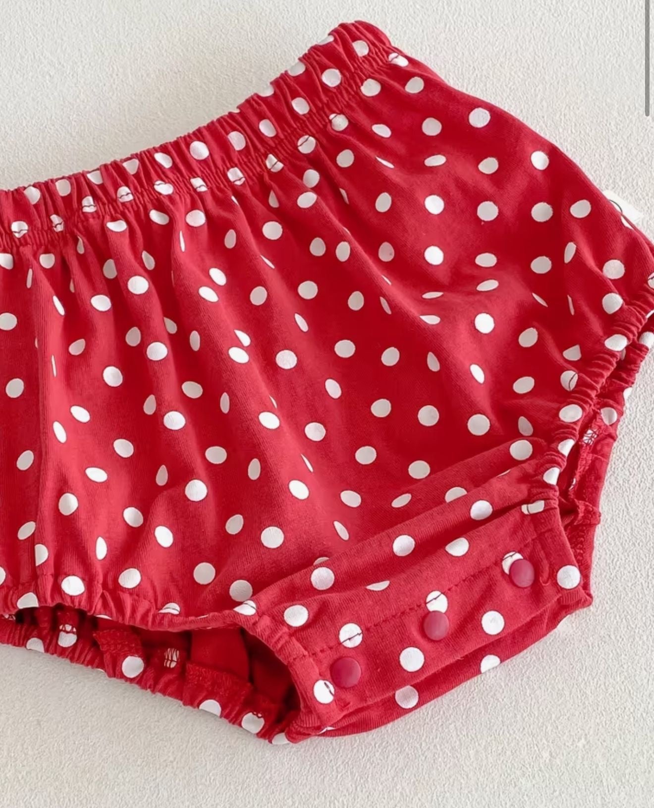 Off White Embroidered Top with Red Polka Dot Bloomers Set
