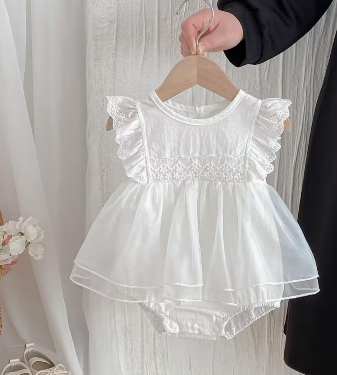 White Baby Girl Dress Romper – Premium Cotton Newborn