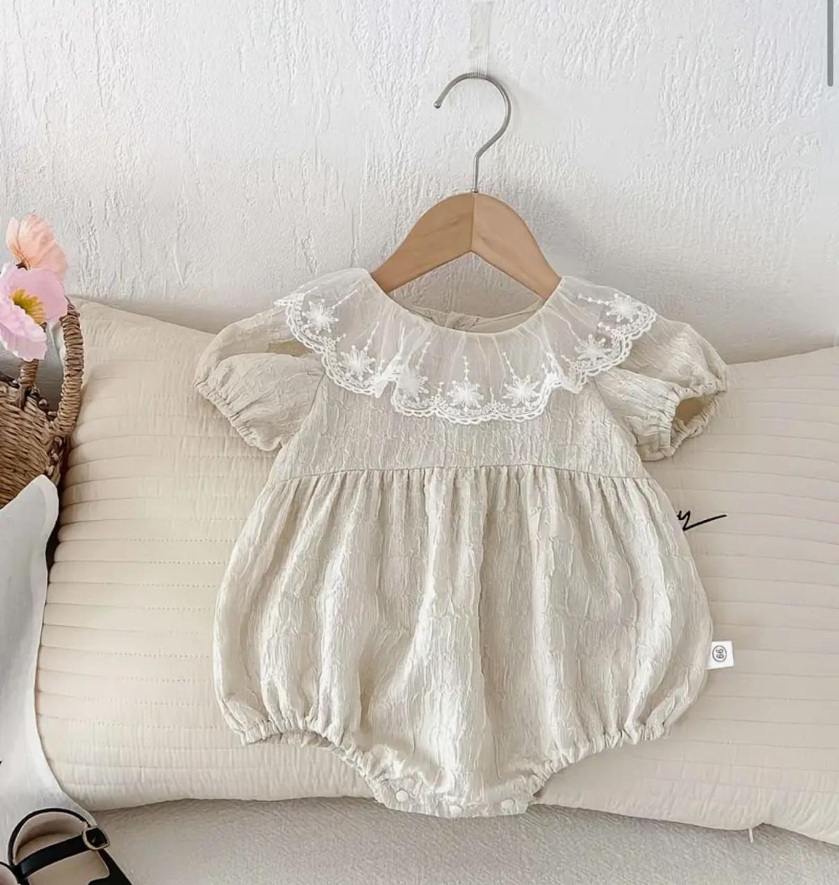 Lace Collar Baby Girl Romper – Ivory Cotton