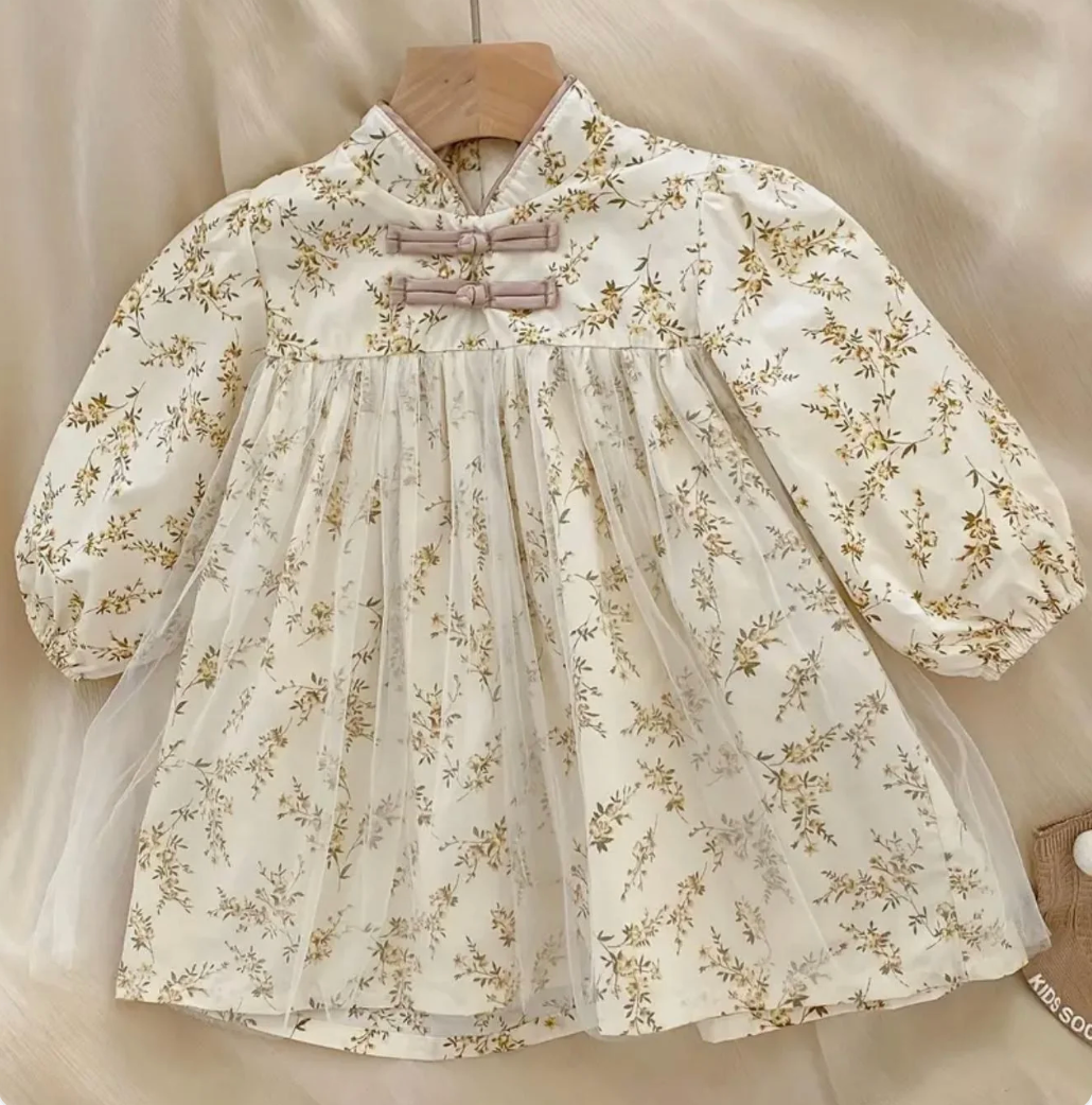 Ivory Floral Baby Dress with Bow Detail | Premium Baby Girl Partywear