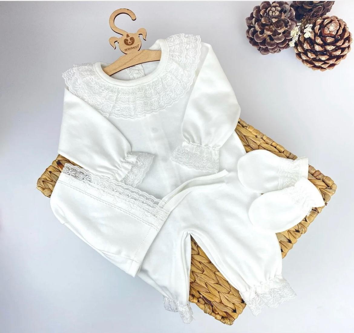 White Lace Newborn Girl Coming Home Outfit Set