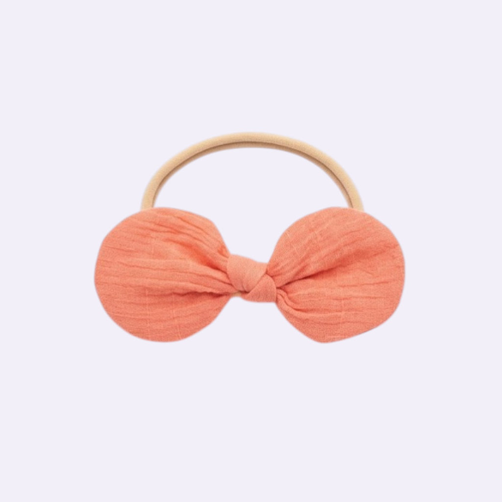 Gemini said Coral Muslin Oversized Knot Baby Headband – Breathable Textured Fabric on Soft Stretchy Nylon Band