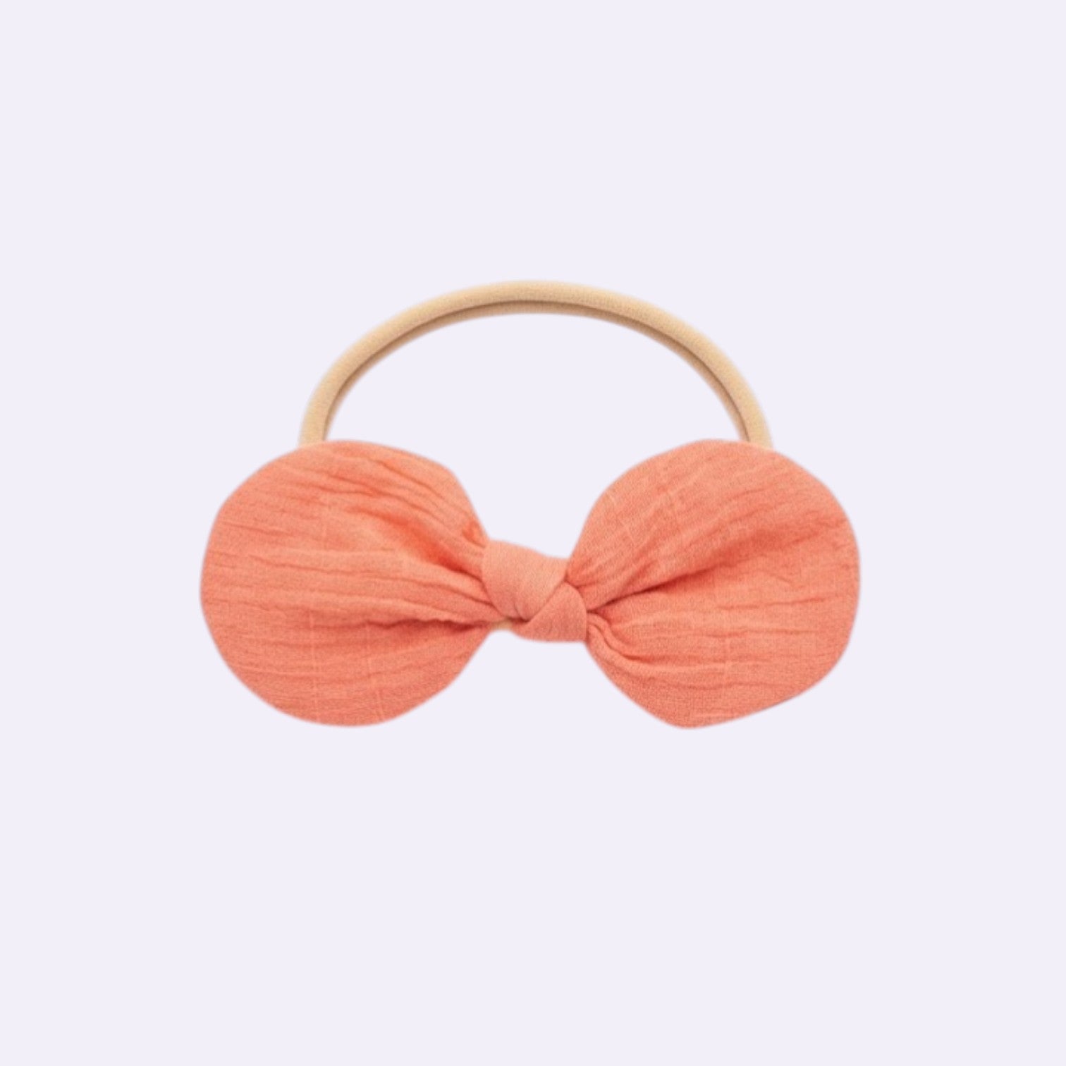 Gemini said Coral Muslin Oversized Knot Baby Headband – Breathable Textured Fabric on Soft Stretchy Nylon Band
