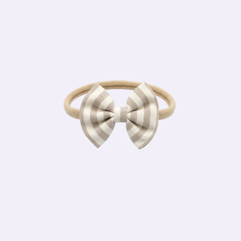 Beige Striped Bow Baby Headband – Soft Nylon Hair Band for Newborns & Toddlers