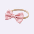 Pink Satin Bow Baby Headband – Elegant Soft Nylon Hair Band for Newborn Girls