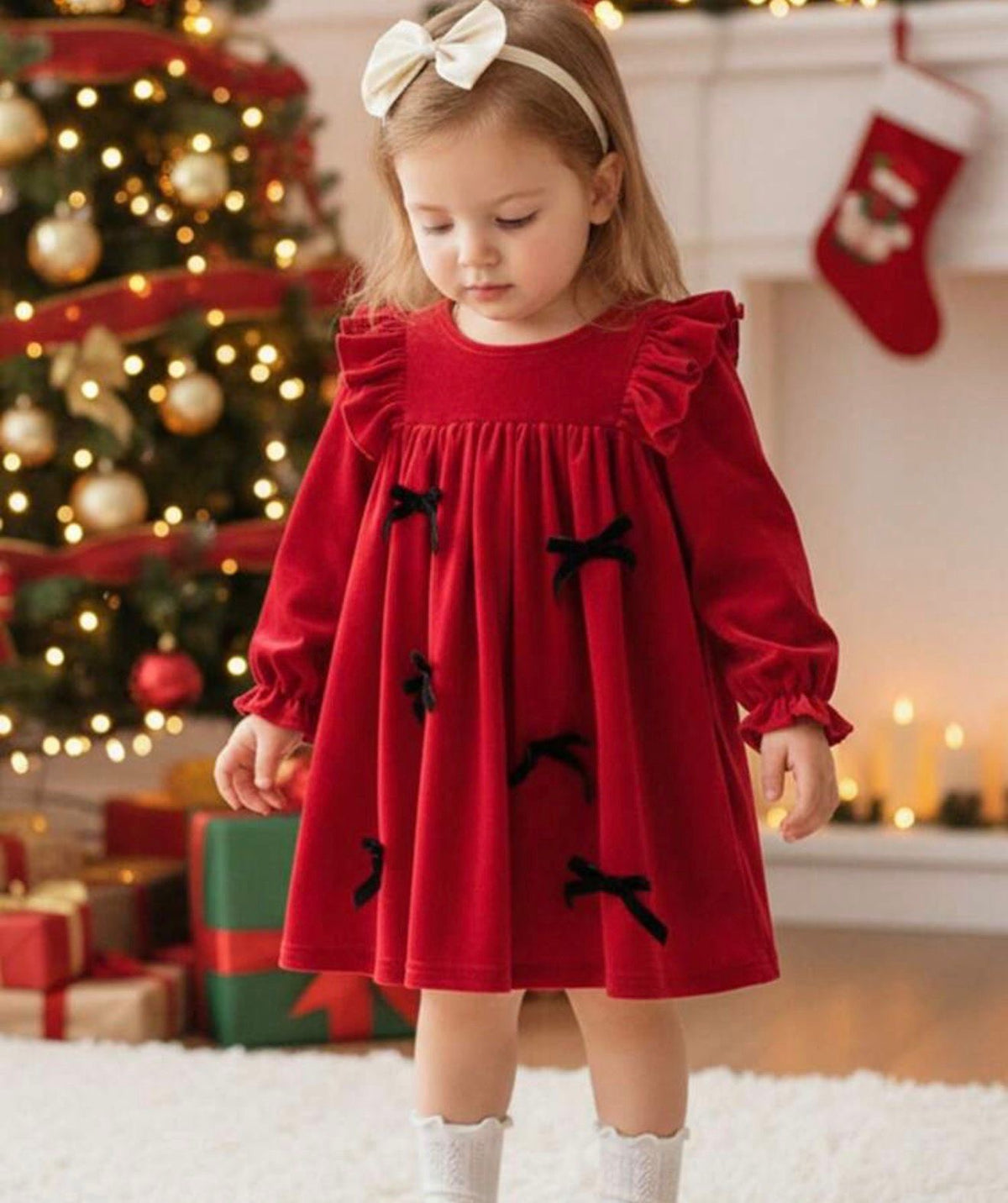 Red Velvet Holiday Dress for Toddler Girls