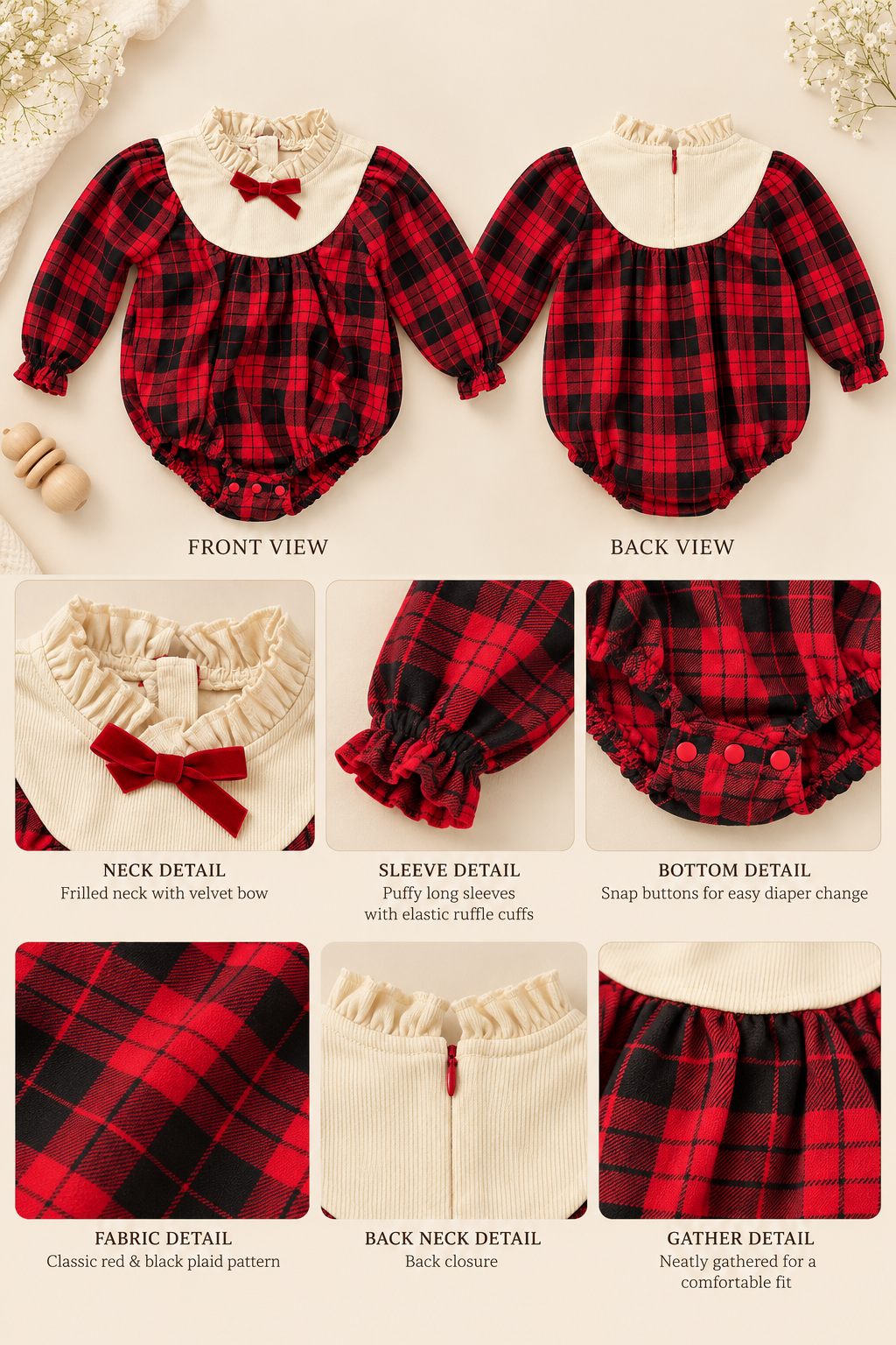 Plaid Baby Girl Long Sleeve Romper