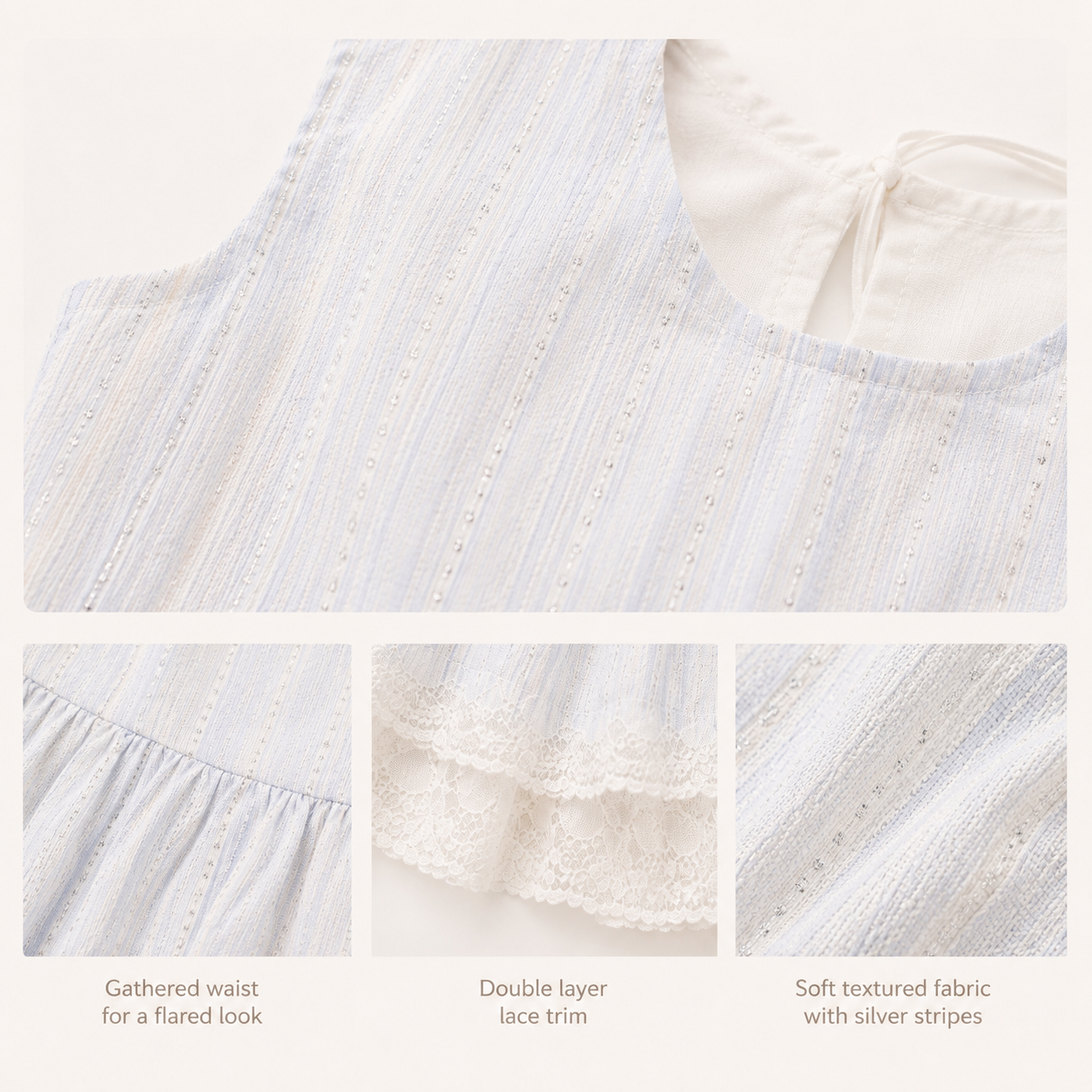 Eyelet Lace Top & Shorts Set, Pink & Blue