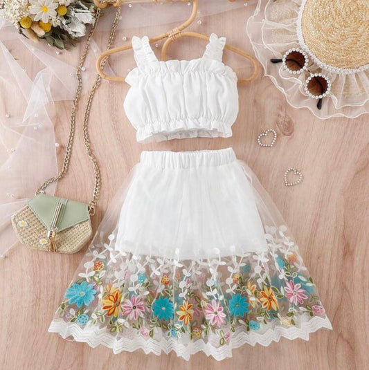 Girls Embroidered Floral Skirt Set for Toddlers