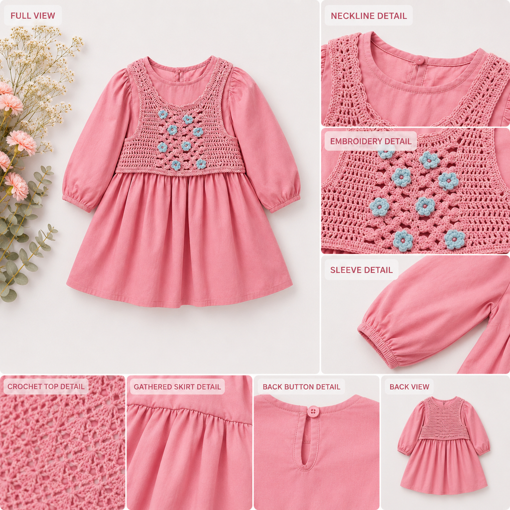 Handmade Pink Crochet Dress for Baby Girls