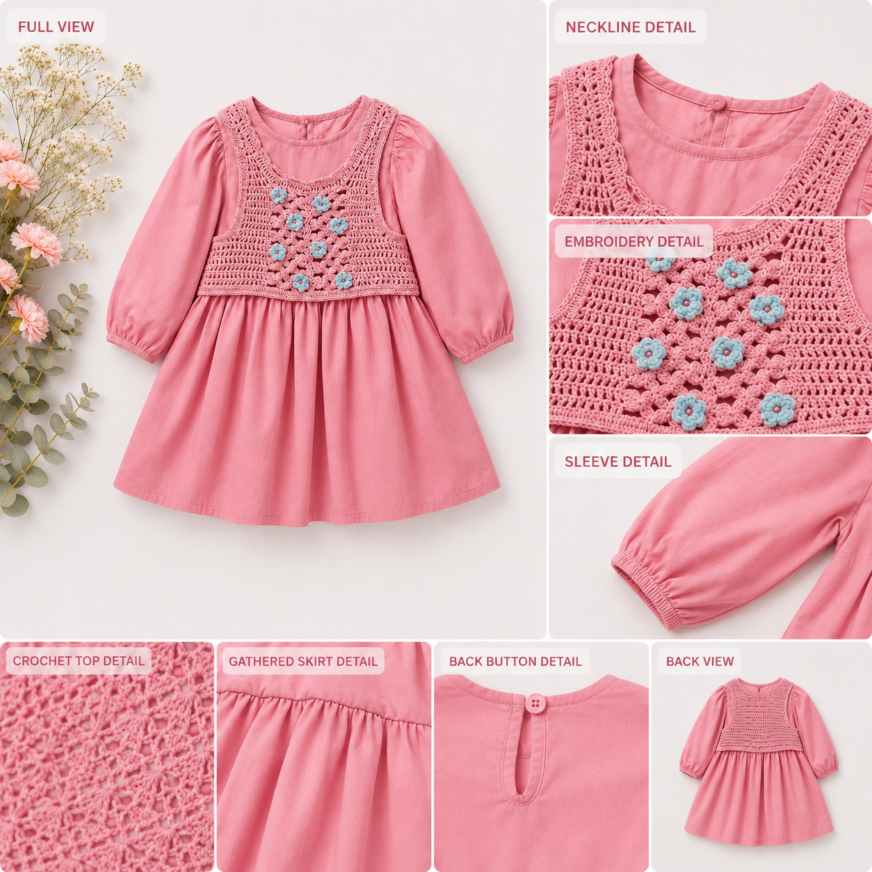 Handmade Pink Crochet Dress for Baby Girls