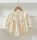 Ivory Polka Dot Baby Romper with Ruffle Collar | Premium Baby Girl Partywear