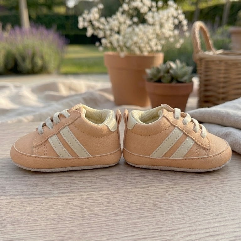 Soft Peach Classic Striped Baby Sneakers