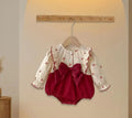 Red Baby Romper with Floral Shirt | Premium Baby Girl Partywear