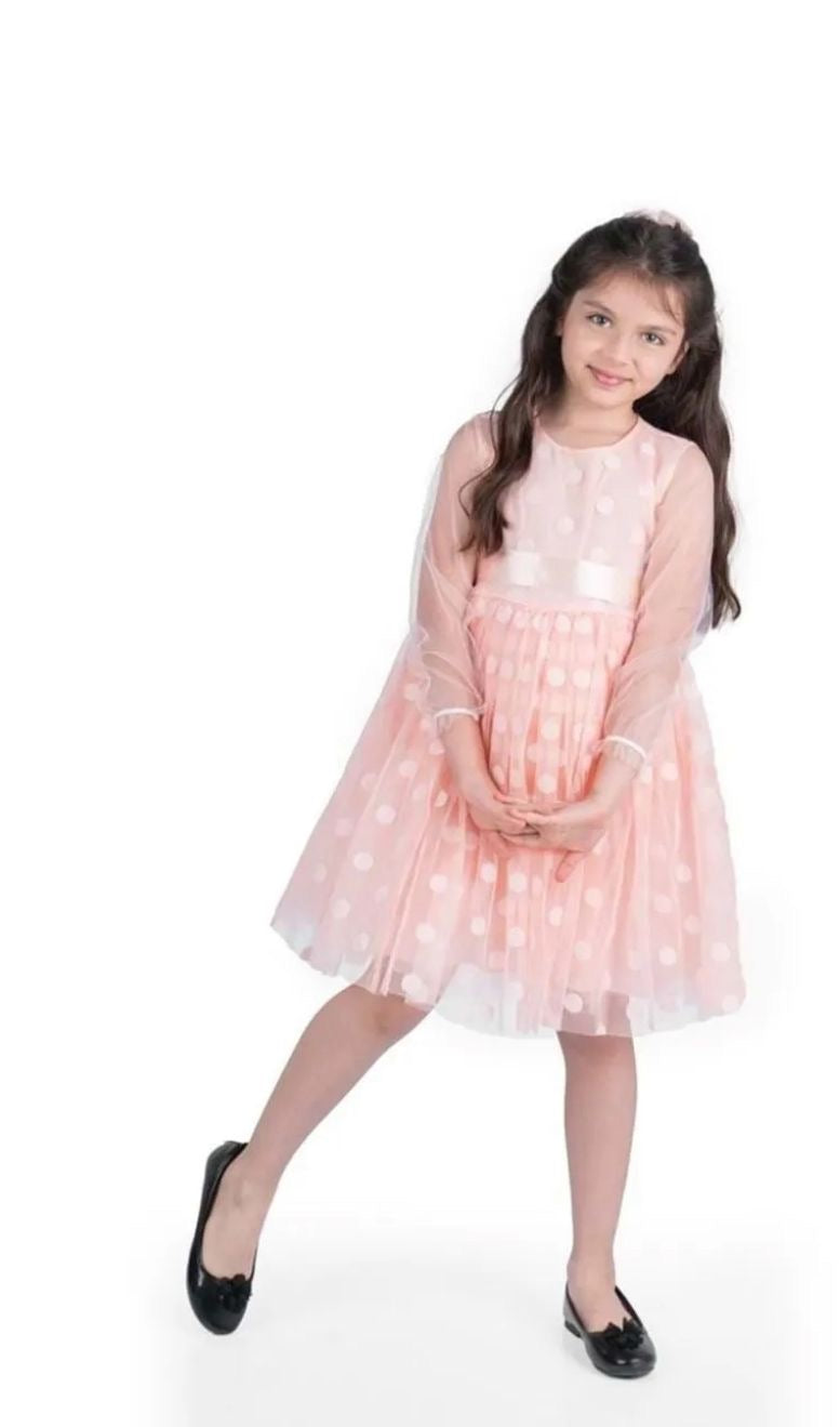 Pink Polka Dot Tulle Party Dress for Girls