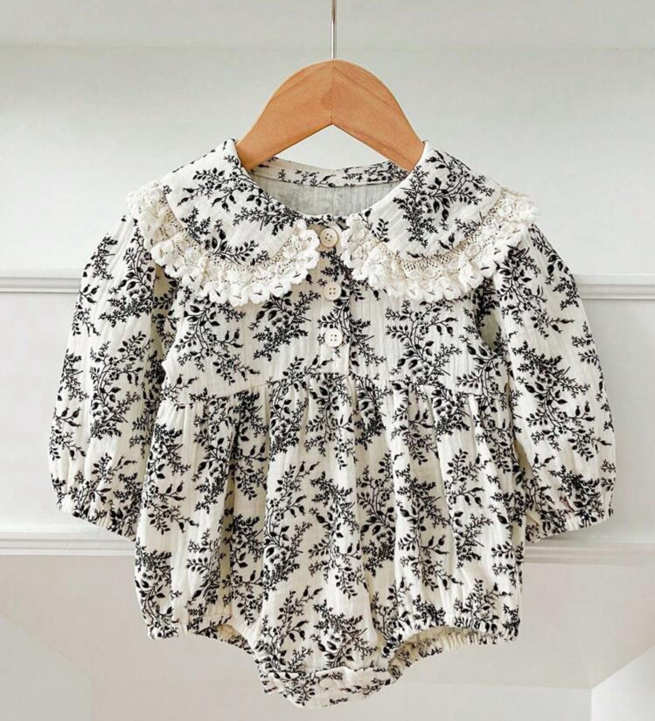 Black & White Floral Full Sleeve Romper