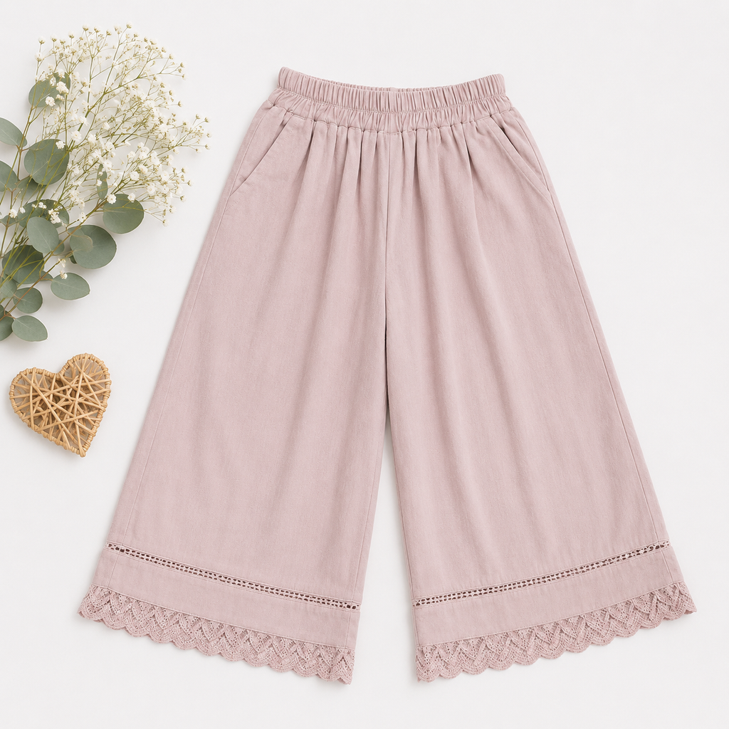 Wide-Leg Pants, White & Baby Pink