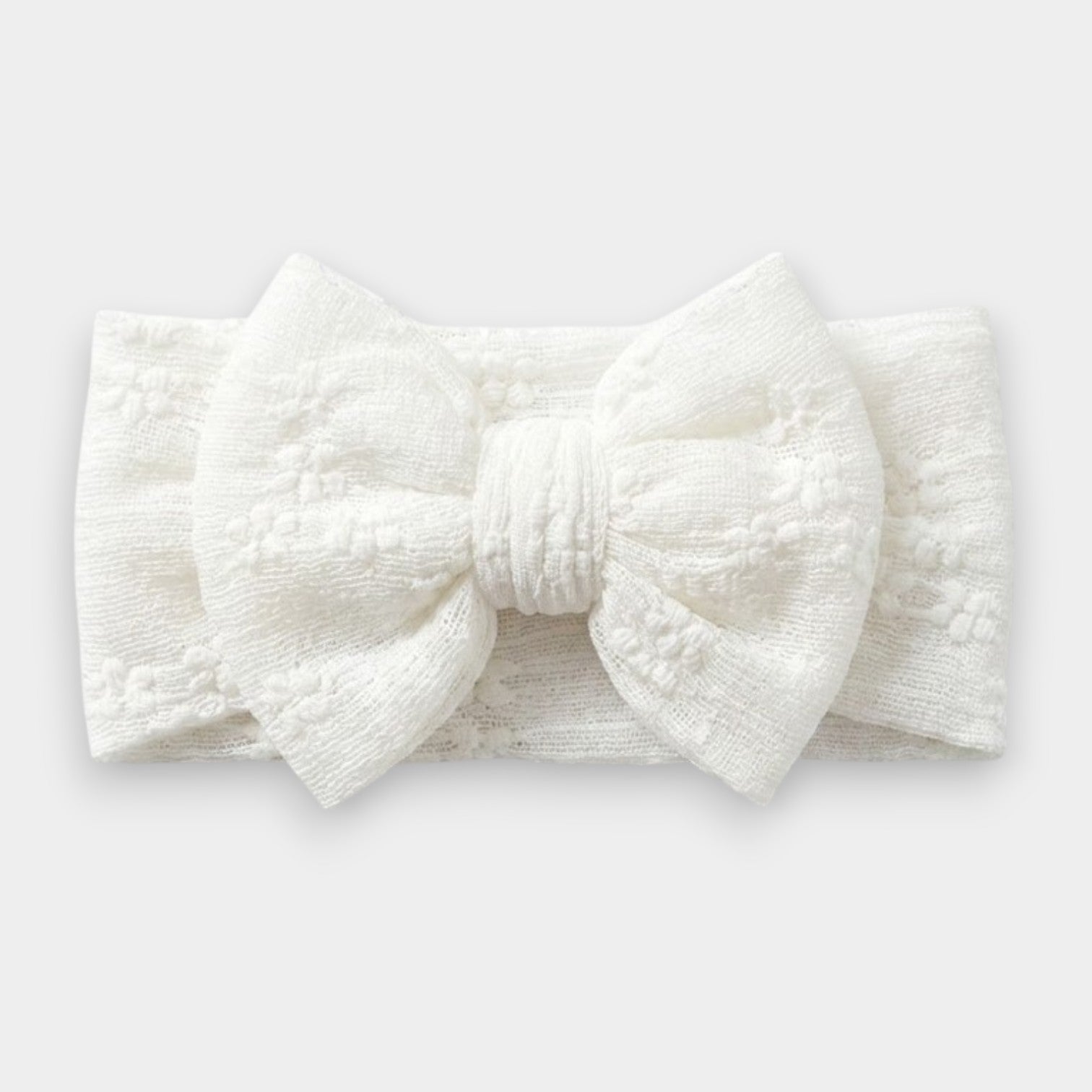 Ivory Pointelle Floral Lace Bow Headband