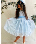 Blue Polka Dot Tulle Party Dress for Girls