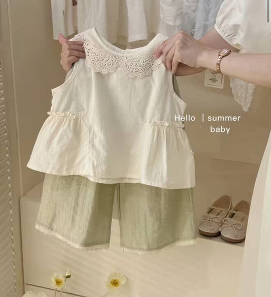 Embroidered Collar Baby Girl Summer Outfit Set