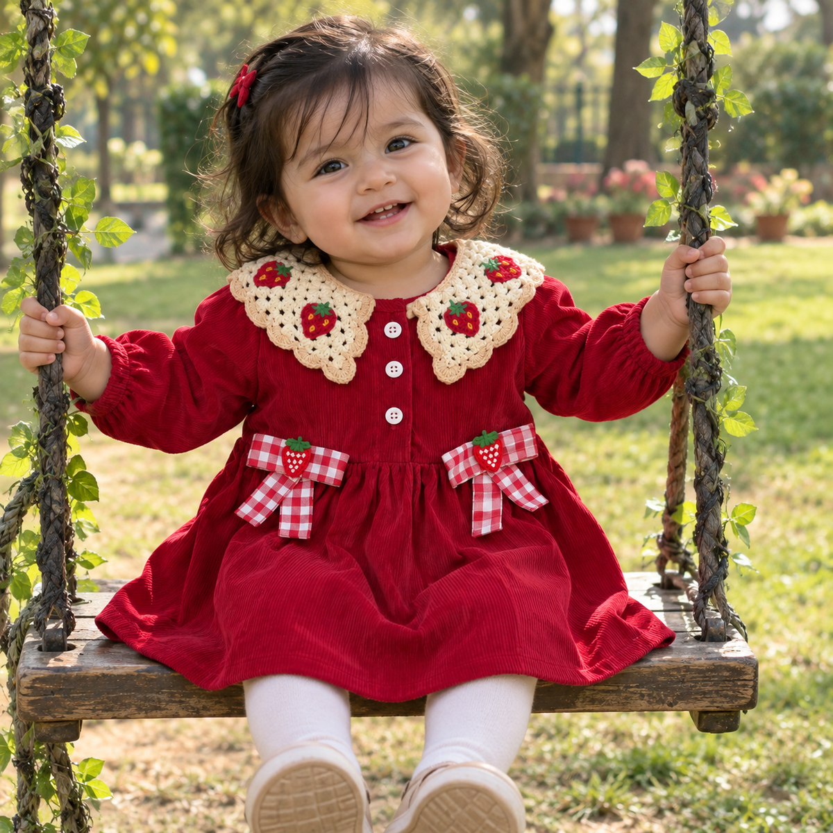 🍓 Strawberry Collar Baby Girl Long Sleeve Dress