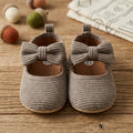 Warm Taupe Ribbed Corduroy Bow Mary Janes