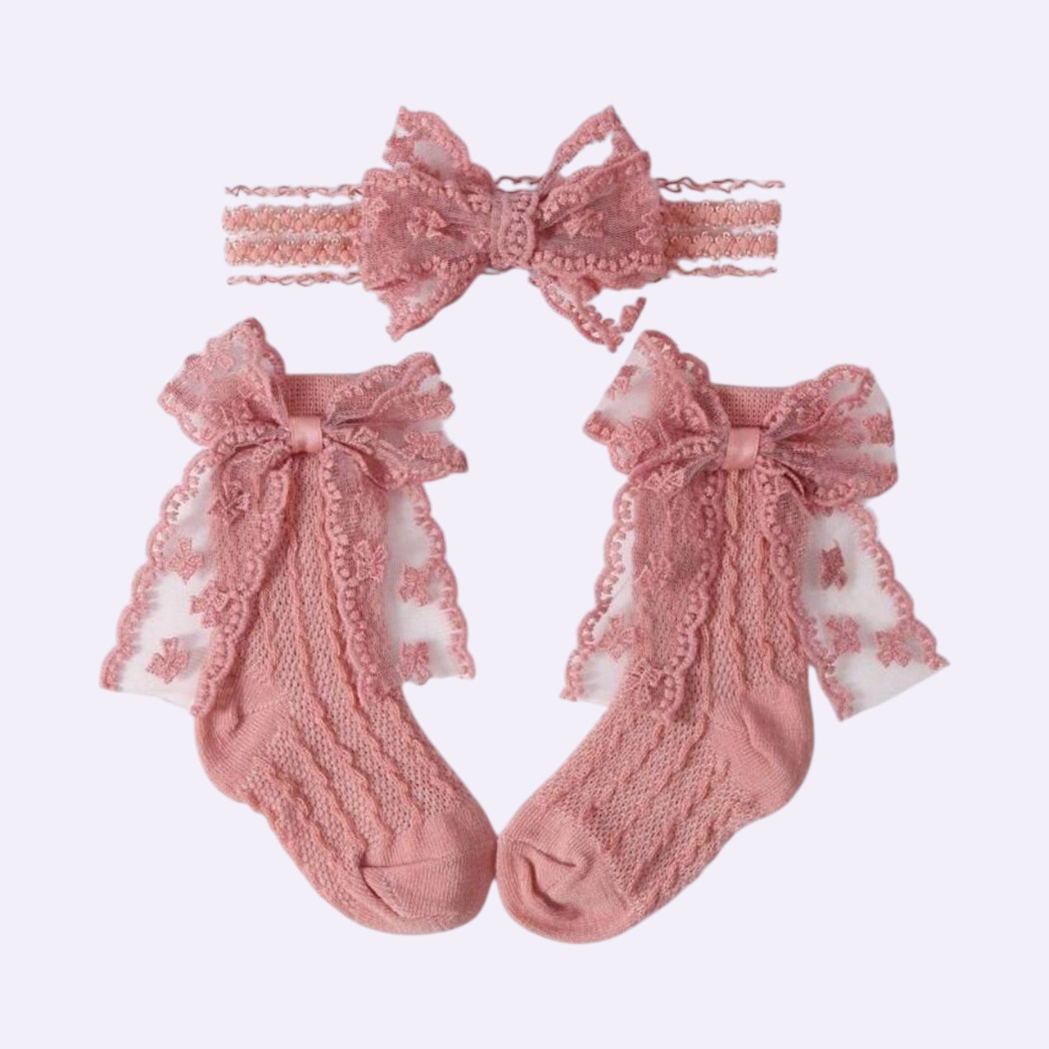 Baby Girl Lace Bow Socks & Headband Set