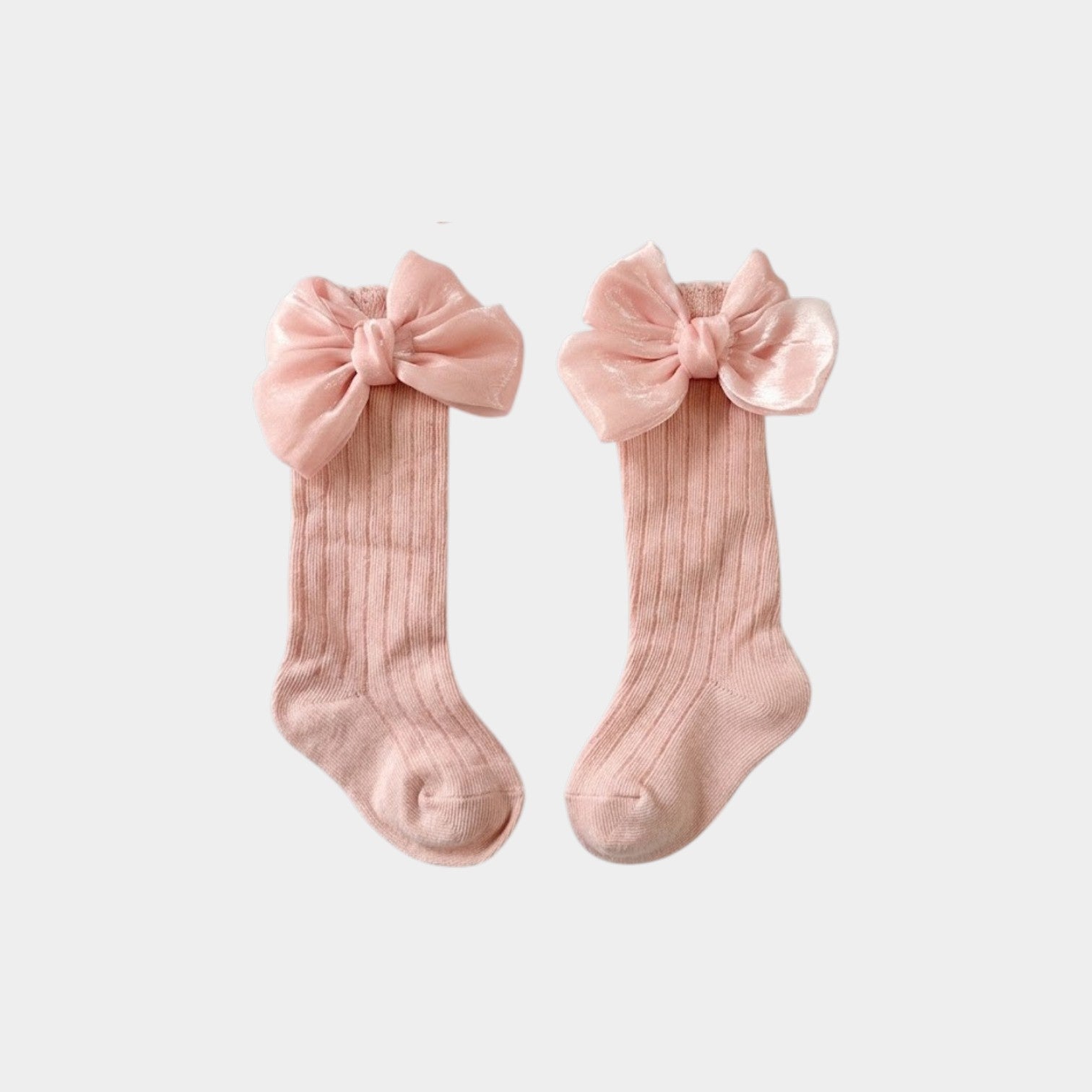 Elegant Shimmer Bow Ribbed Knee-high Socks