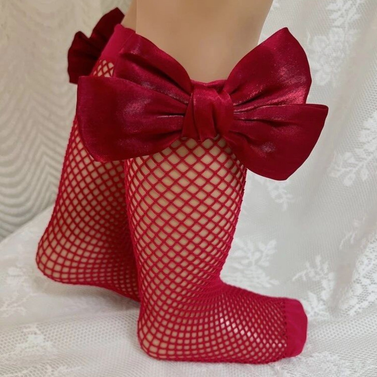 Girls’ Red Fishnet Bow Tights – Baby & Toddler