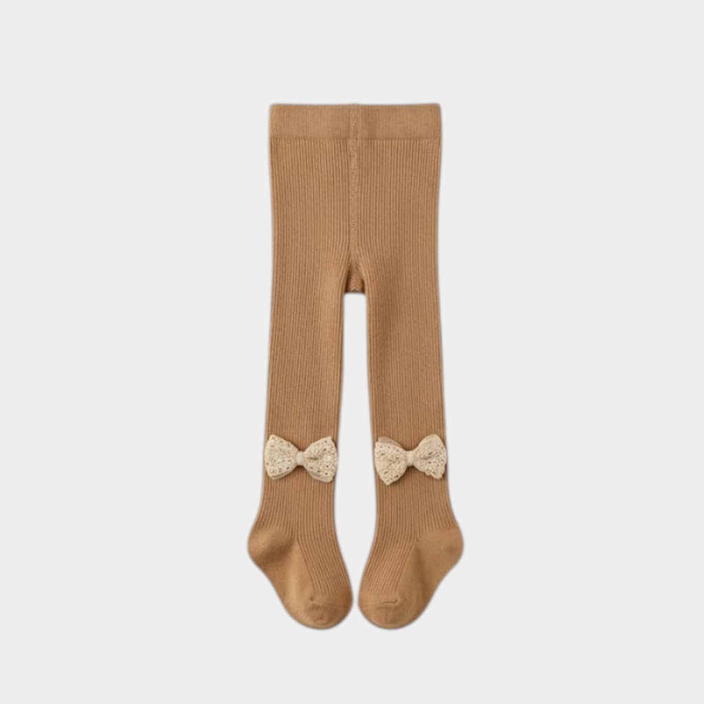 Boutique Lace-Bow Ribbed Baby Tights