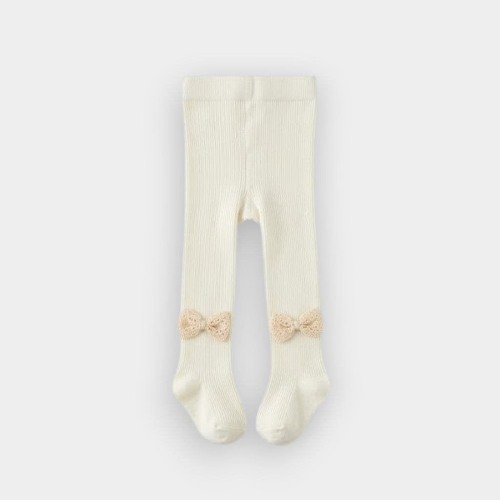 Boutique Lace-Bow Ribbed Baby Tights