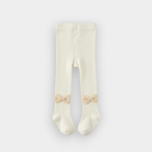Boutique Lace-Bow Ribbed Baby Tights