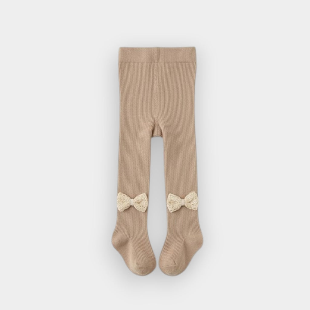 Boutique Lace-Bow Ribbed Baby Tights