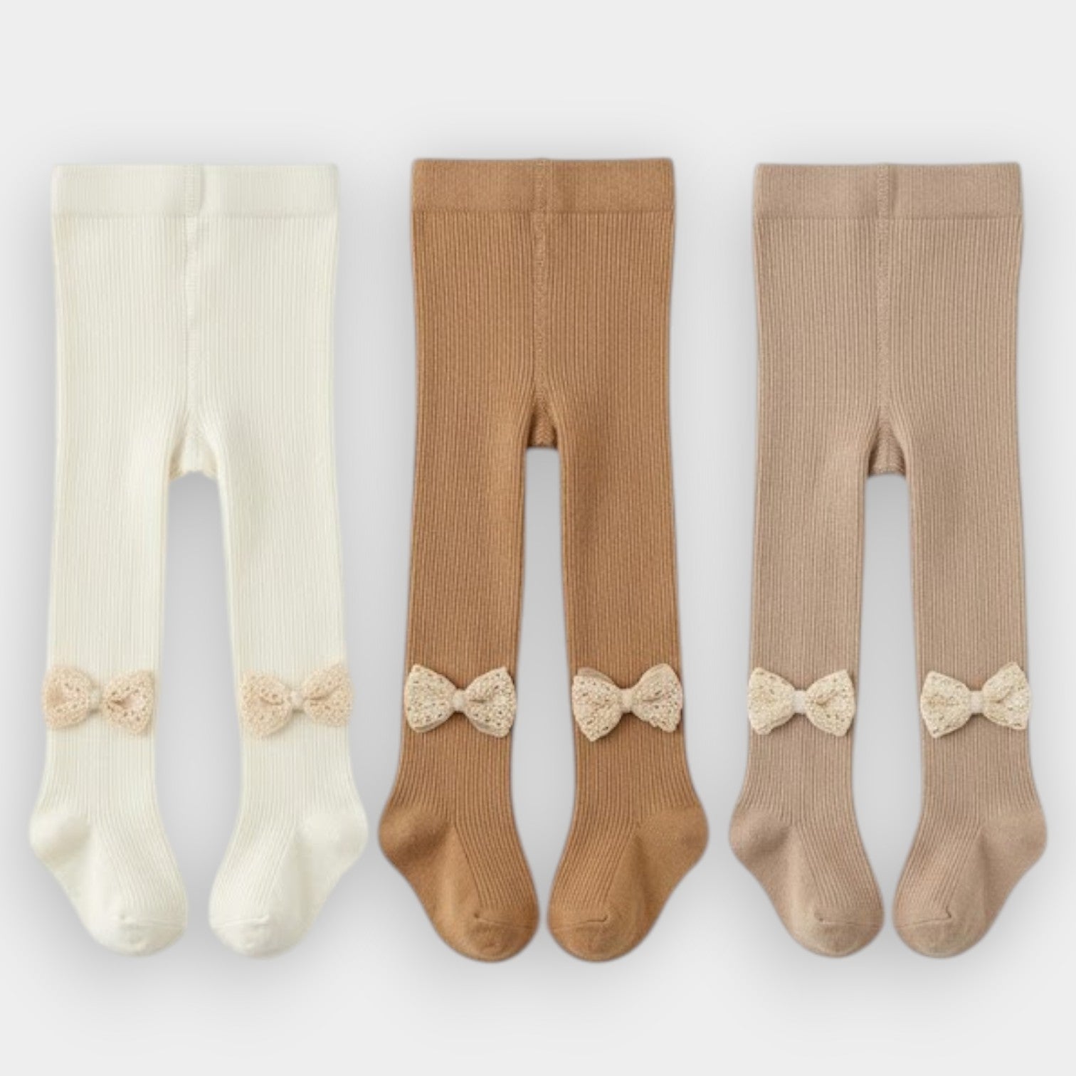 Boutique Lace-Bow Ribbed Baby Tights