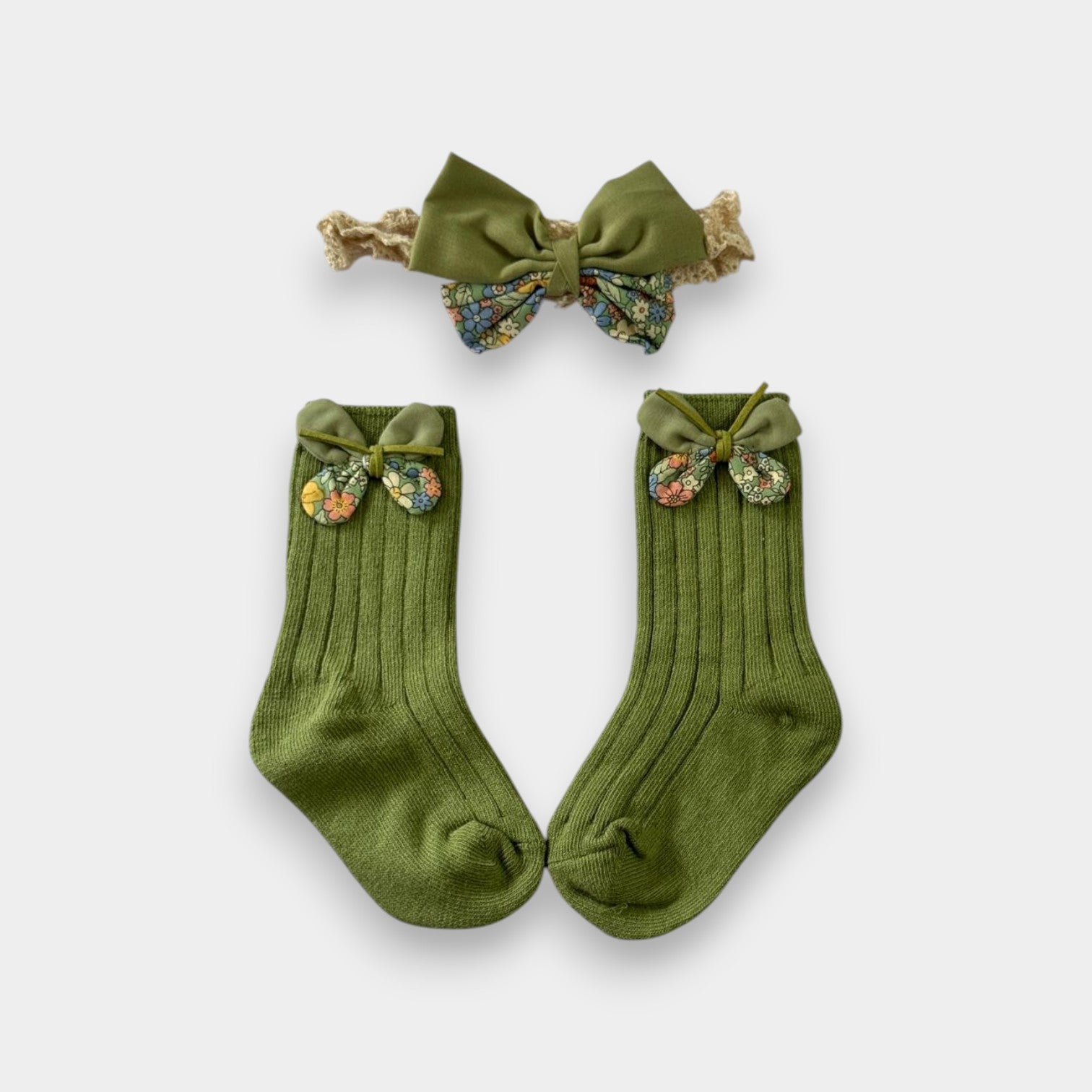 Floral Garden Sage Sock & Headband Set