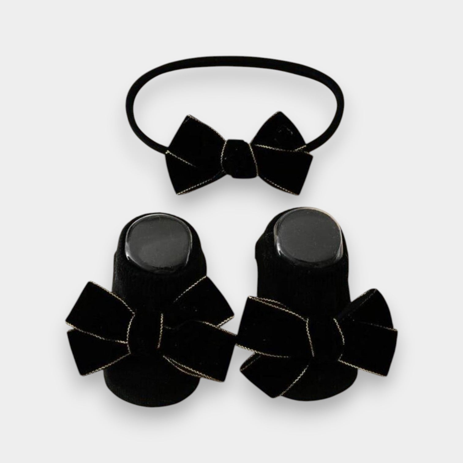 Velvet Bow Baby Girl Headband & Sock Set