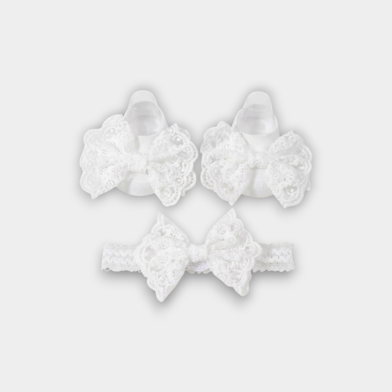 Lace Bow Newborn Headband & Sock Set for Baby Girls