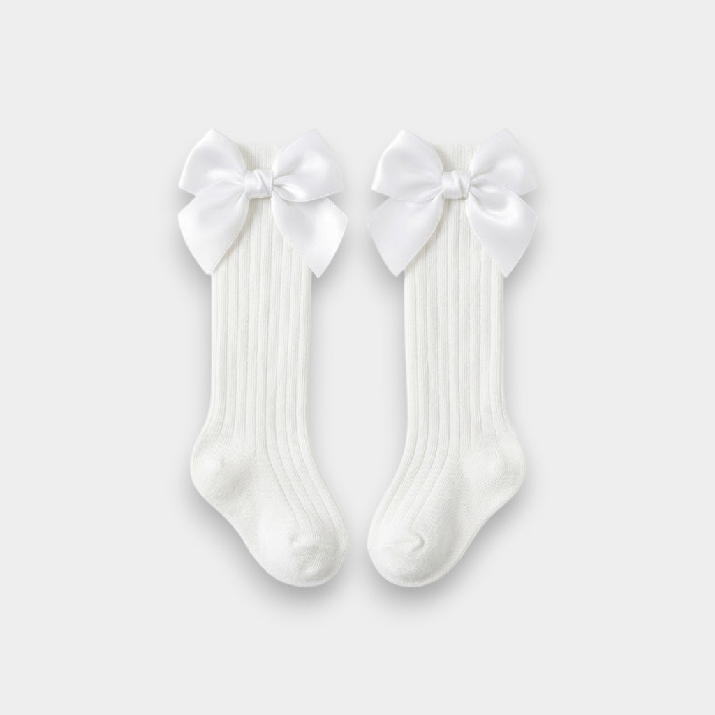 Elegant Shimmer Bow Ribbed Knee-high Socks