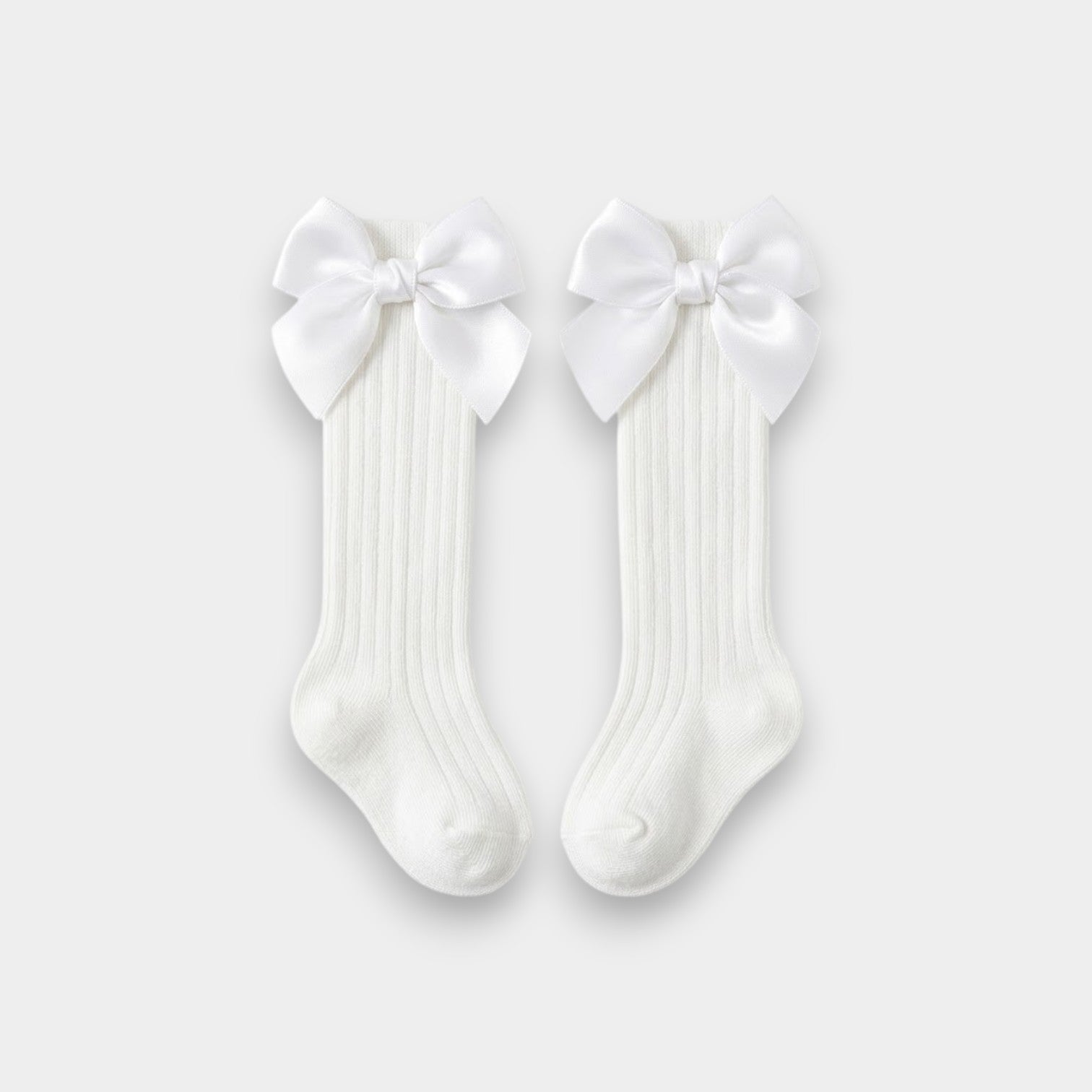 Elegant Shimmer Bow Ribbed Knee-high Socks