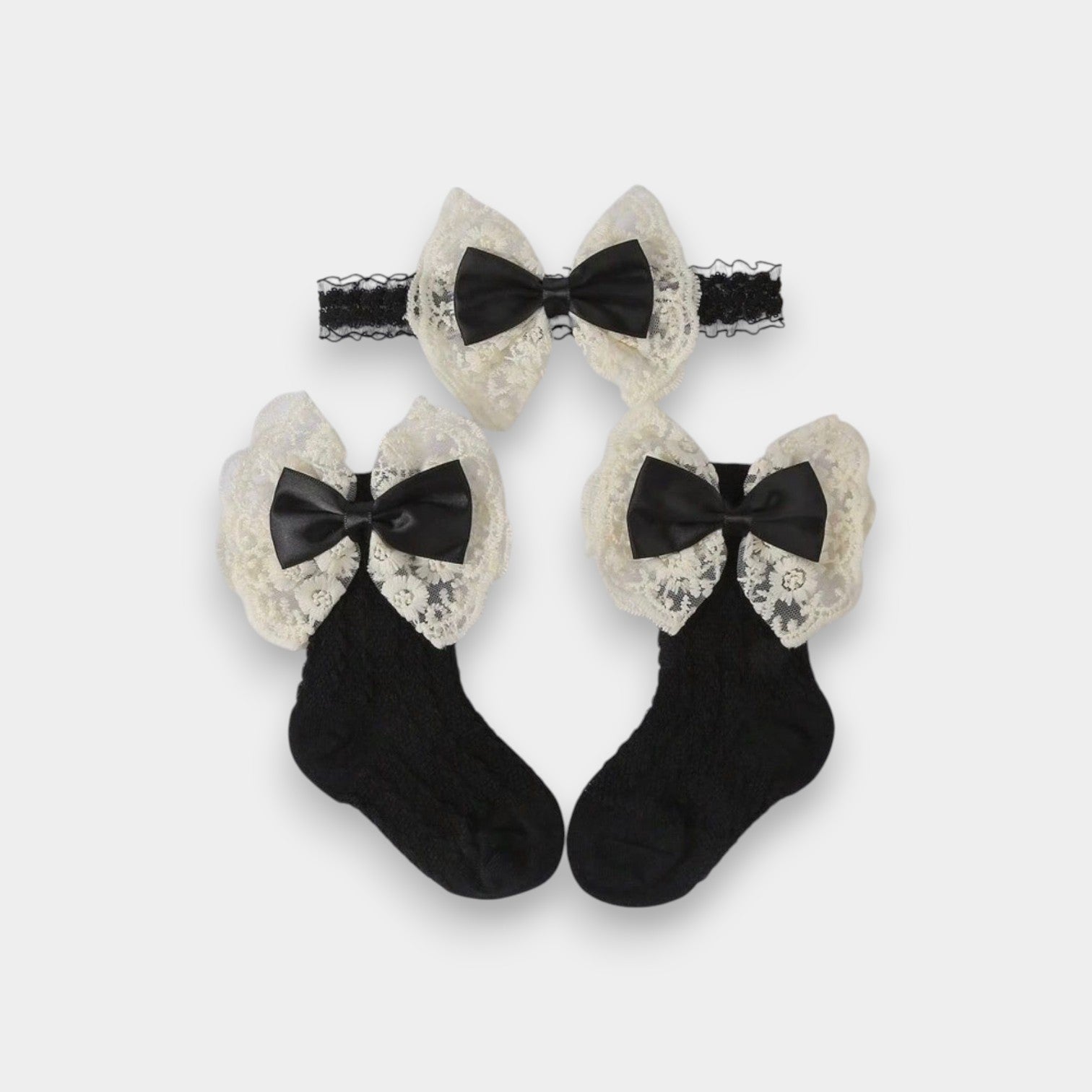 Lace Bow Baby Girl Socks & Headband Set