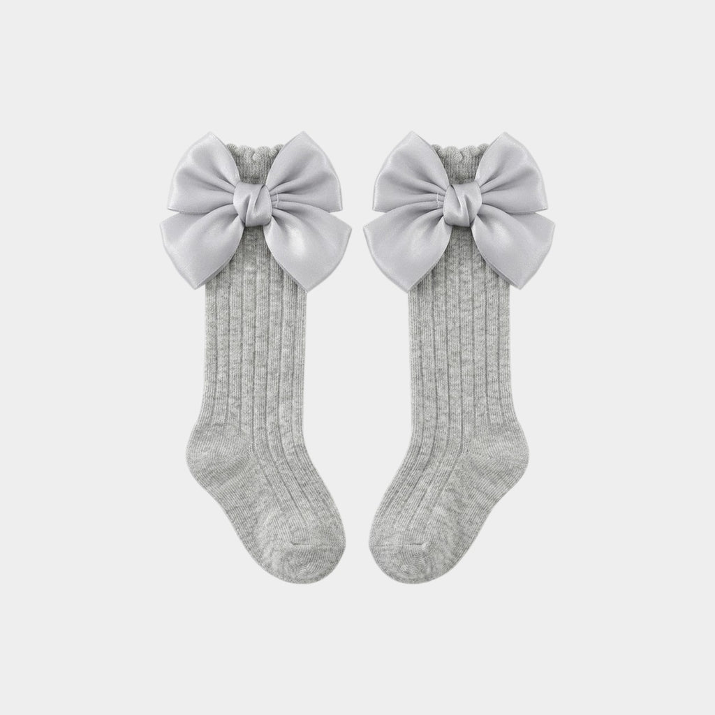 Elegant Shimmer Bow Ribbed Knee-high Socks