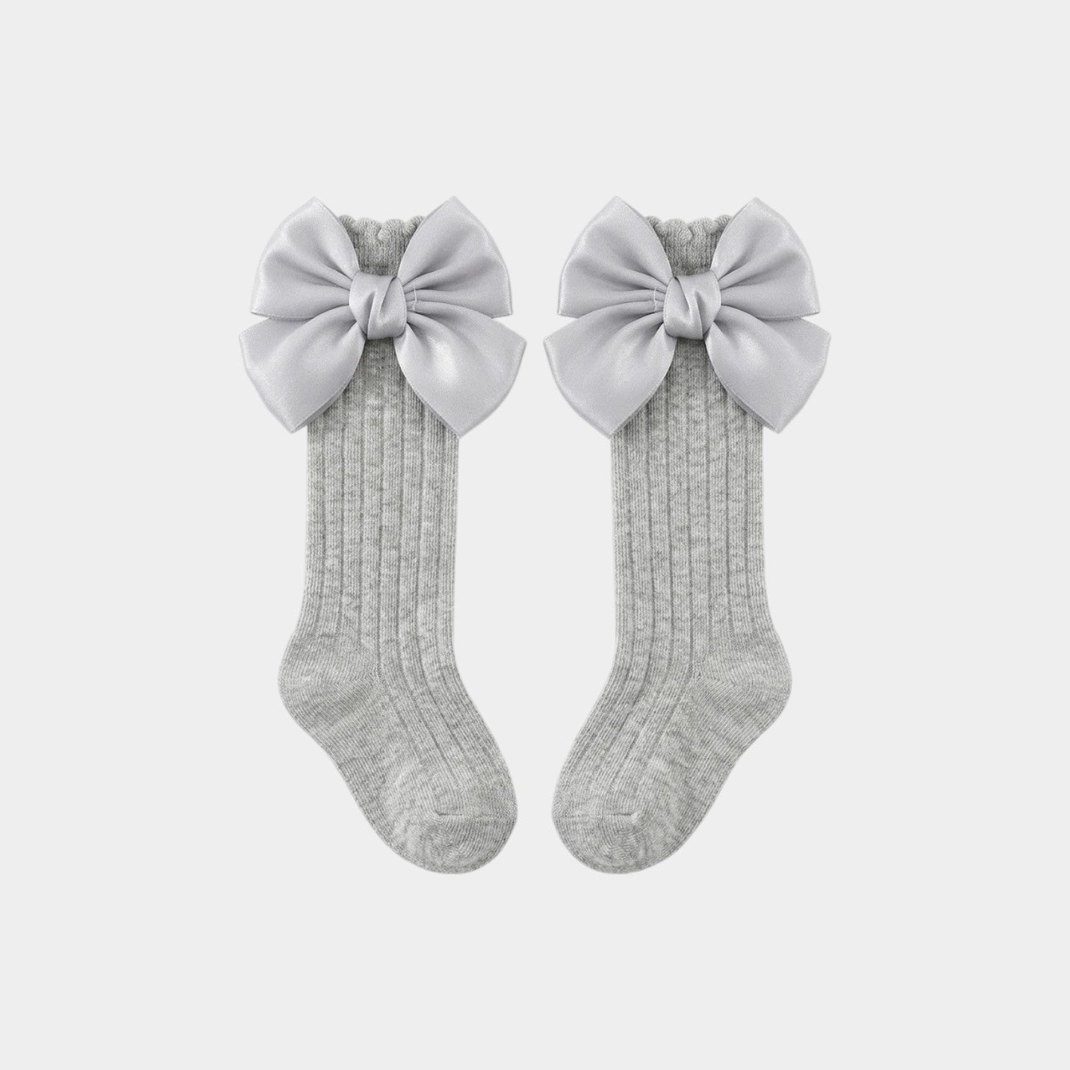 Elegant Shimmer Bow Ribbed Knee-high Socks
