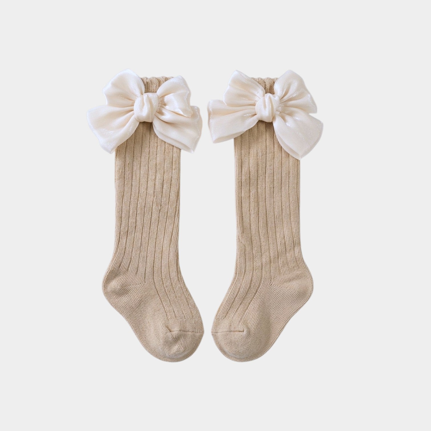 Elegant Shimmer Bow Ribbed Knee-high Socks