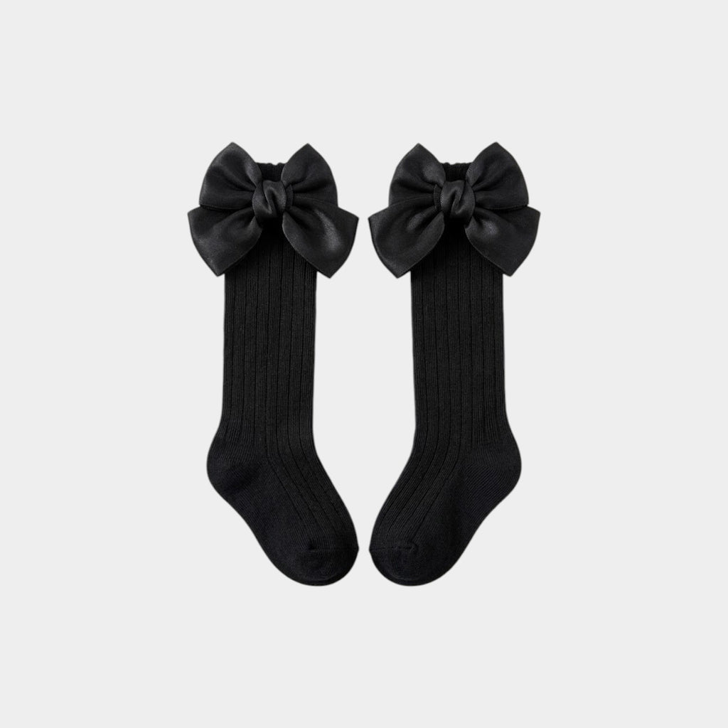 Elegant Shimmer Bow Ribbed Knee-high Socks
